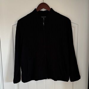 Eileen Fisher Black Waffle‎ Knit Organic Cotton Stretch Zip Jacket Women’s Large